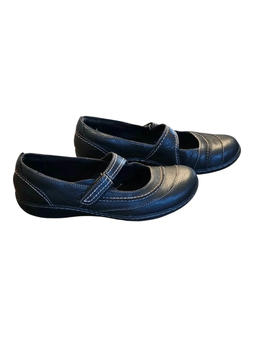 Clarks Women's Ashland Elayne Mary Jane Leather Black Tumbled 10M